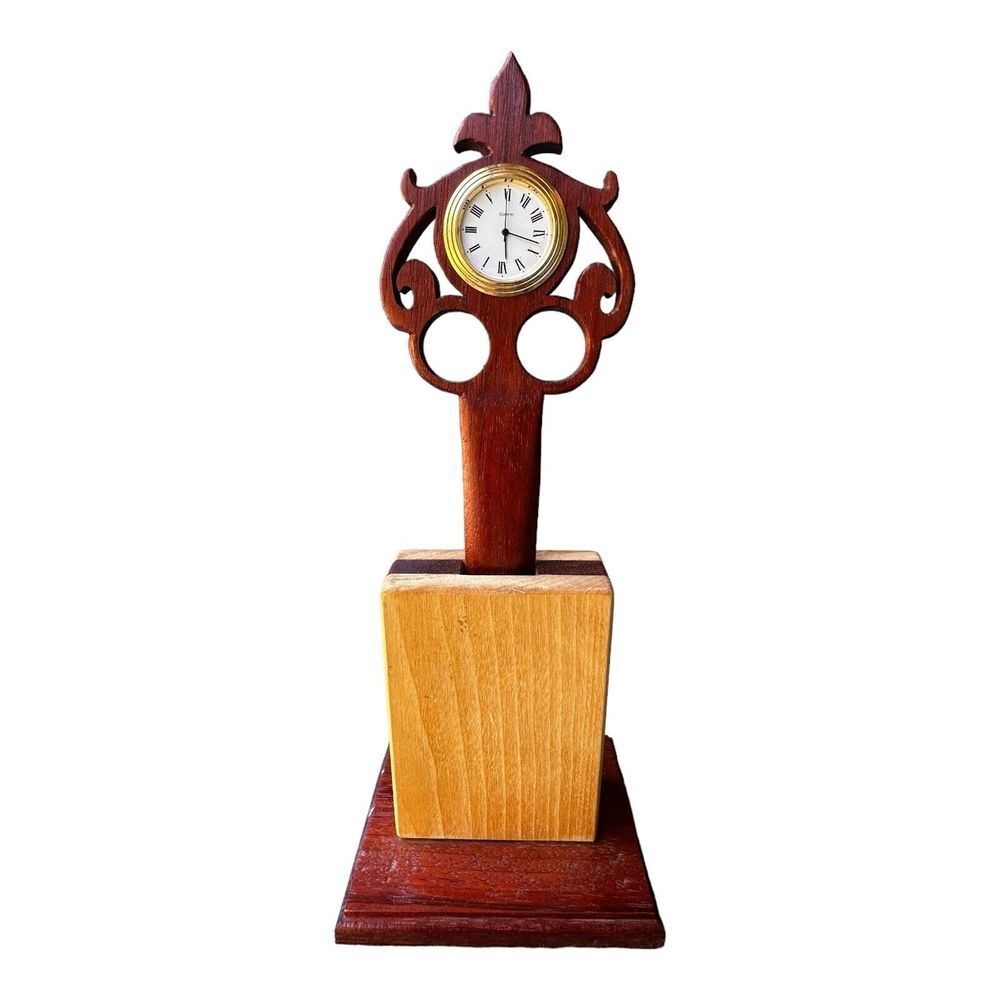 VTG Clock Letter Opener 11" Wood Handcrafted Polished Two Tone Desk Office